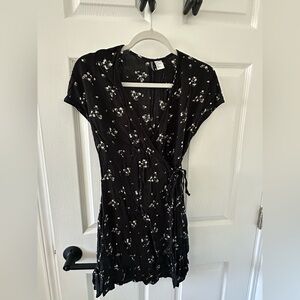 HM black floral wrap dress